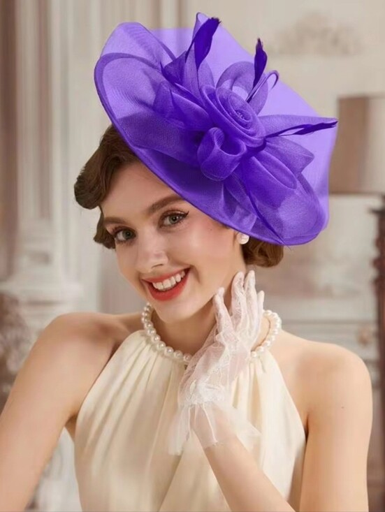 Haojing Accessories - Vibrant Purple Ladies Fascinator Hat with Decorative Floral Accent